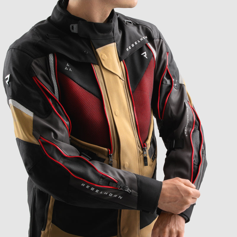 Rebelhorn Hardy 3.0 Textile Jacket Desert / Grey / Red FREE UK Delivery, FREE 365 Day Returns | Moto Central