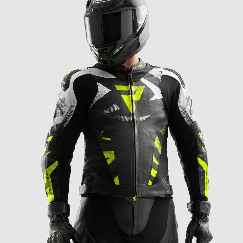Rebelhorn Inferno Leather Jacket Black / Fluo Yellow FREE UK Delivery, FREE 365 Day Returns | Moto Central