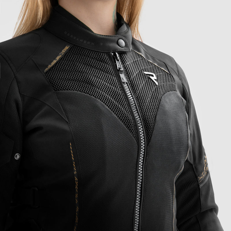 Rebelhorn Jax Ladies Textile Jacket Black / Gold FREE UK Delivery, FREE 365 Day Returns | Moto Central