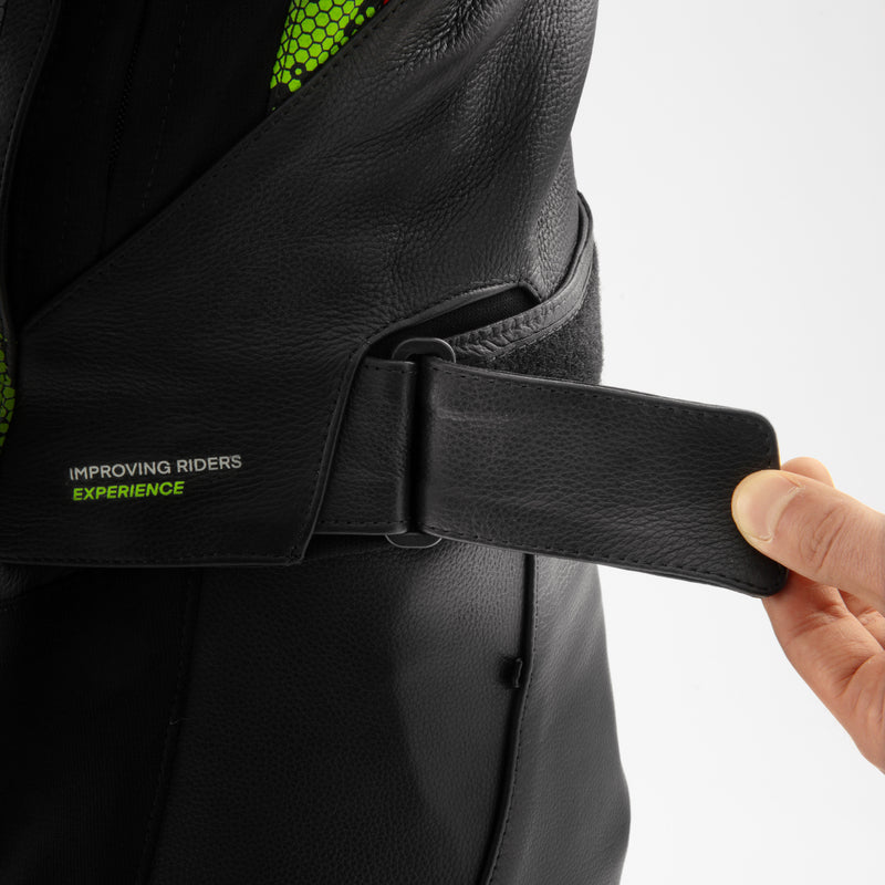 Rebelhorn Veloce Leather Jacket Black / Green / Fluo Red FREE UK Delivery, FREE 365 Day Returns | Moto Central