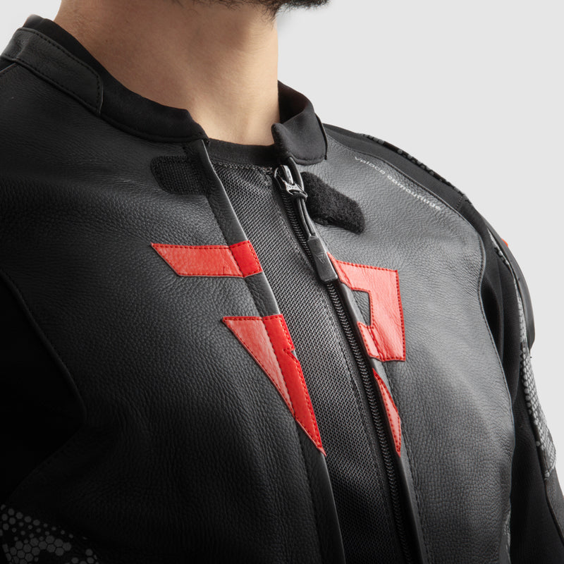 Rebelhorn Veloce Leather Jacket Black / Grey / Fluo Red FREE UK Delivery, FREE 365 Day Returns | Moto Central