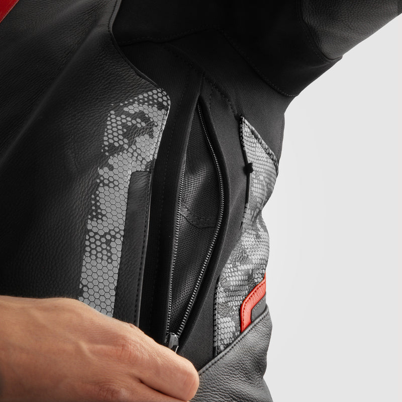 Rebelhorn Veloce Leather Jacket Black / Grey / Fluo Red FREE UK Delivery, FREE 365 Day Returns | Moto Central