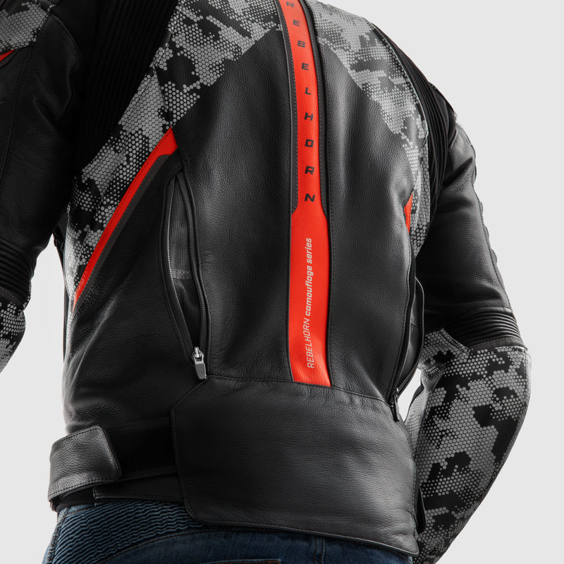 Rebelhorn Veloce Leather Jacket Black / Grey / Fluo Red FREE UK Delivery, FREE 365 Day Returns | Moto Central