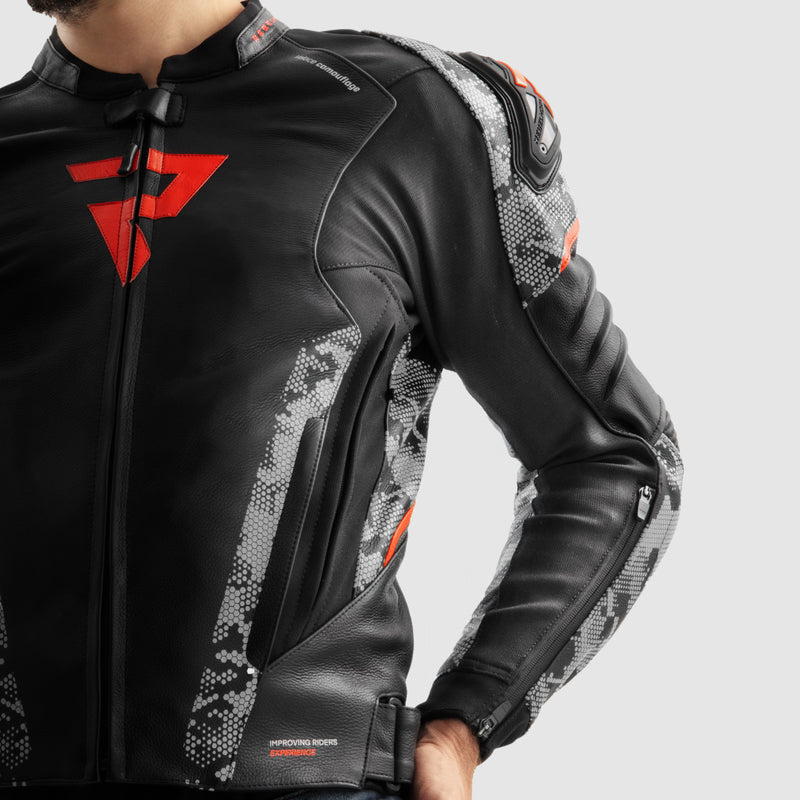 Rebelhorn Veloce Leather Jacket Black / Grey / Fluo Red FREE UK Delivery, FREE 365 Day Returns | Moto Central