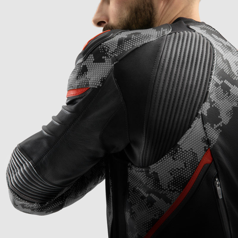 Rebelhorn Veloce Leather Jacket Black / Grey / Fluo Red FREE UK Delivery, FREE 365 Day Returns | Moto Central