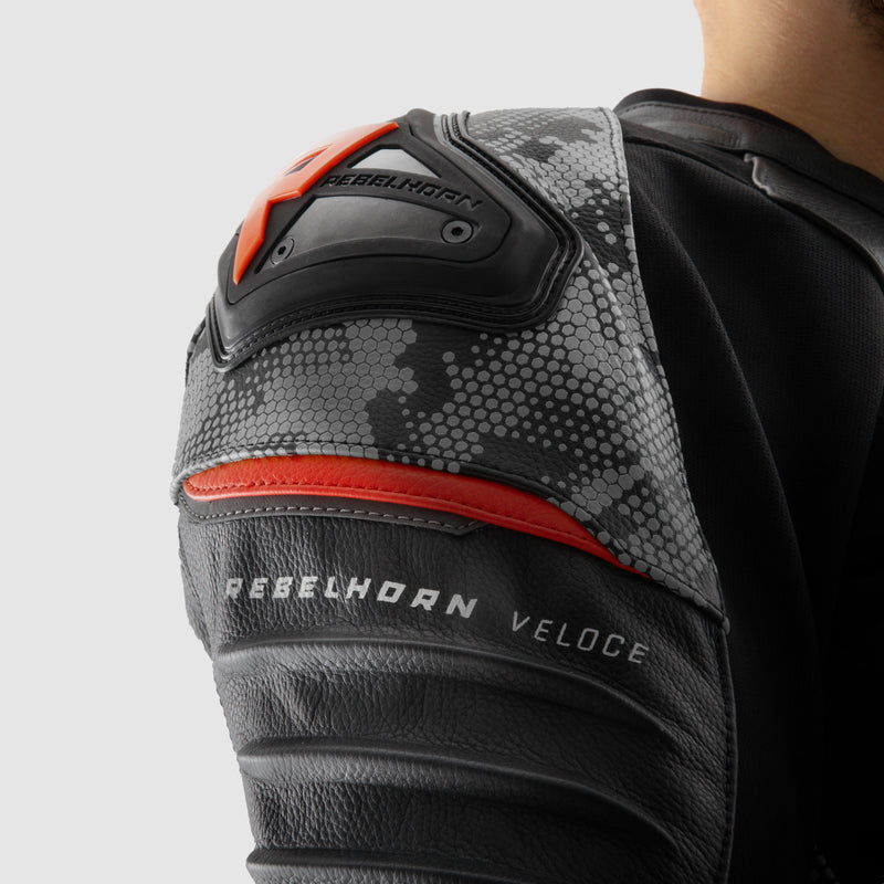 Rebelhorn Veloce Leather Jacket Black / Grey / Fluo Red FREE UK Delivery, FREE 365 Day Returns | Moto Central