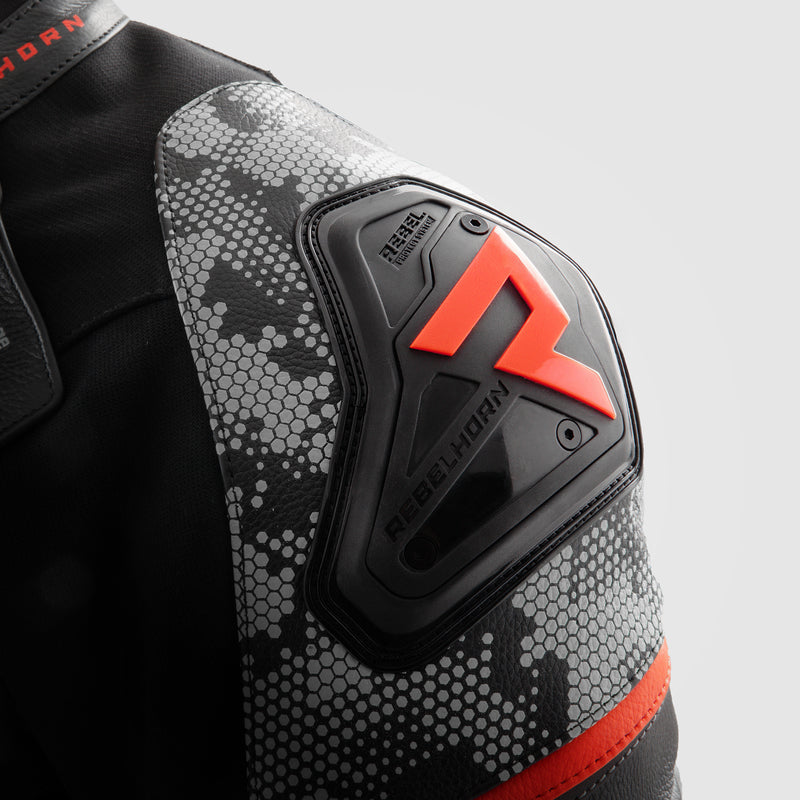 Rebelhorn Veloce Leather Jacket Black / Grey / Fluo Red FREE UK Delivery, FREE 365 Day Returns | Moto Central