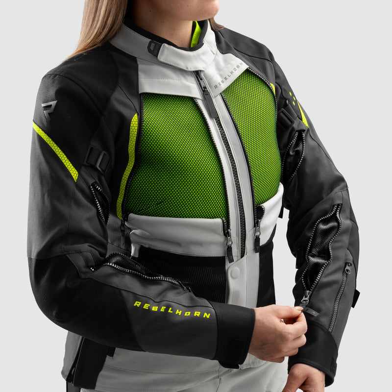 Rebelhorn Hardy 3.0 Ladies Textile Jacket Black / Light Grey / Fluo Yellow FREE UK Delivery, FREE 365 Day Returns | Moto Central