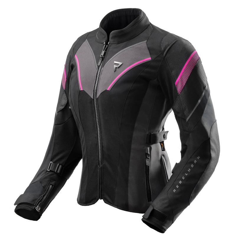 Rebelhorn Hiflow 5 Ladies Textile Jacket Black / Grey / Fluo Pink FREE UK Delivery, FREE 365 Day Returns | Moto Central