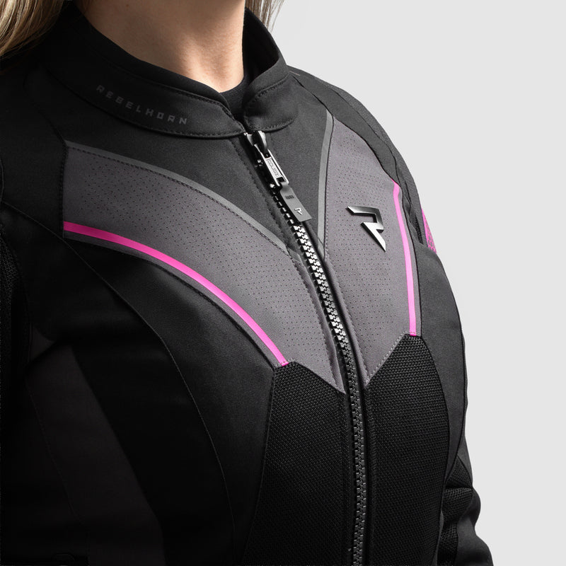Rebelhorn Hiflow 5 Ladies Textile Jacket Black / Grey / Fluo Pink FREE UK Delivery, FREE 365 Day Returns | Moto Central