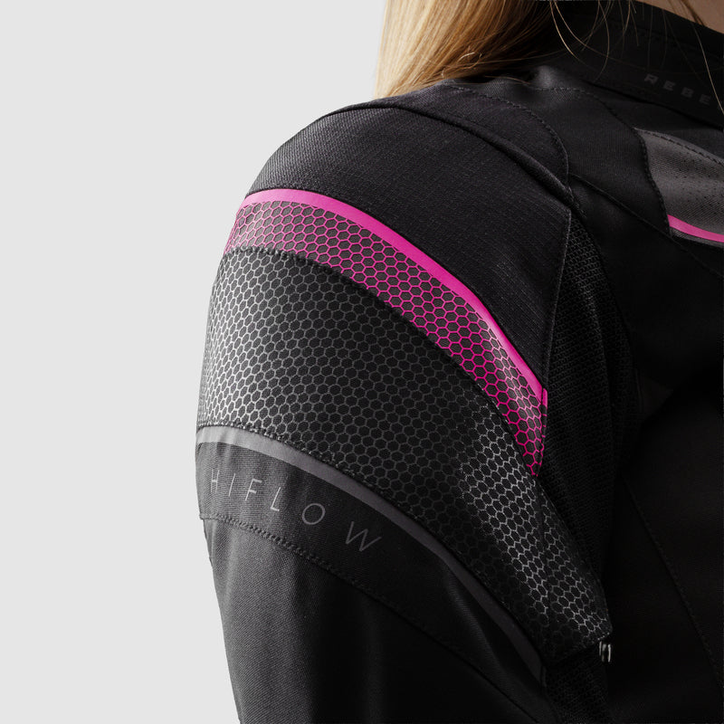 Rebelhorn Hiflow 5 Ladies Textile Jacket Black / Grey / Fluo Pink FREE UK Delivery, FREE 365 Day Returns | Moto Central