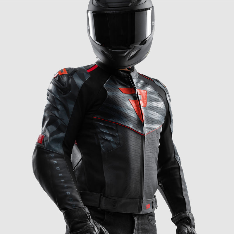 Rebelhorn Vandal 2 Leather Jacket Black / Grey / Fluo Red FREE UK Delivery, FREE 365 Day Returns | Moto Central