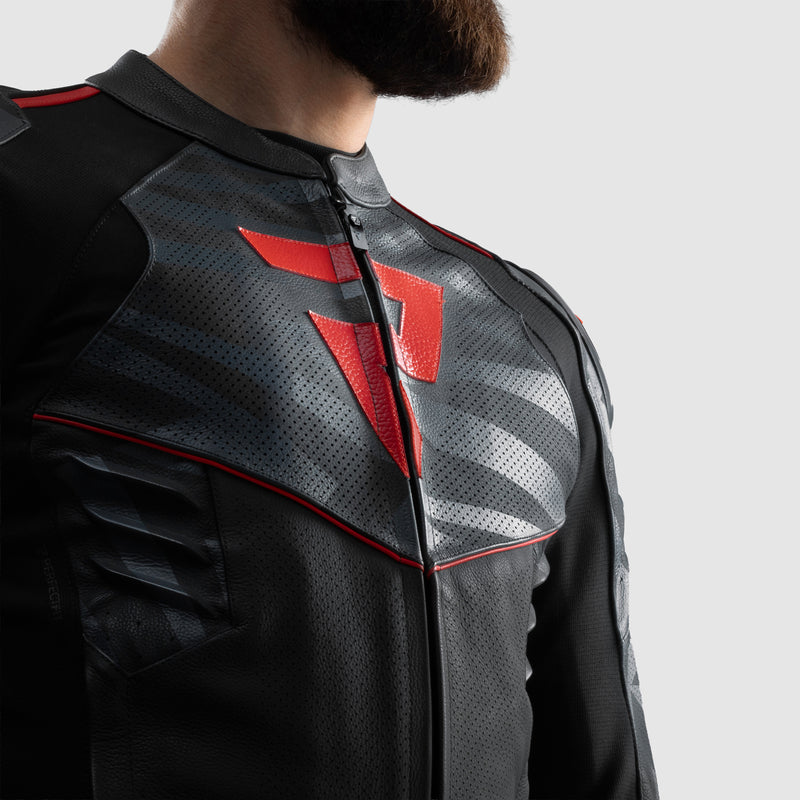 Rebelhorn Vandal 2 Leather Jacket Black / Grey / Fluo Red FREE UK Delivery, FREE 365 Day Returns | Moto Central