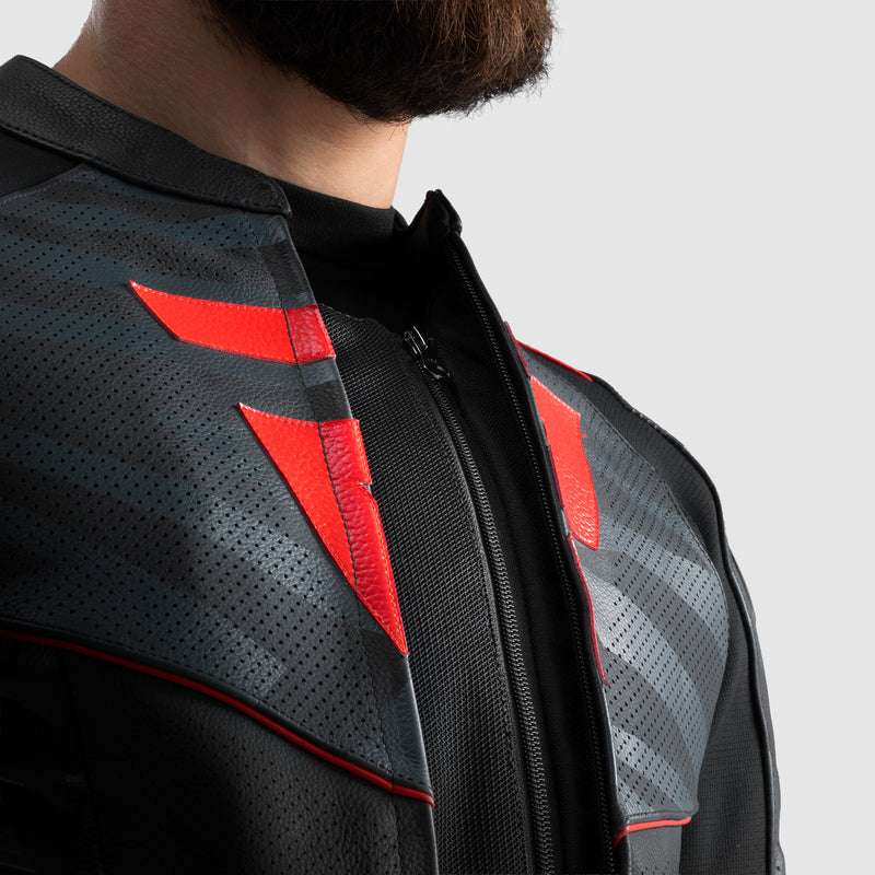 Rebelhorn Vandal 2 Leather Jacket Black / Grey / Fluo Red FREE UK Delivery, FREE 365 Day Returns | Moto Central
