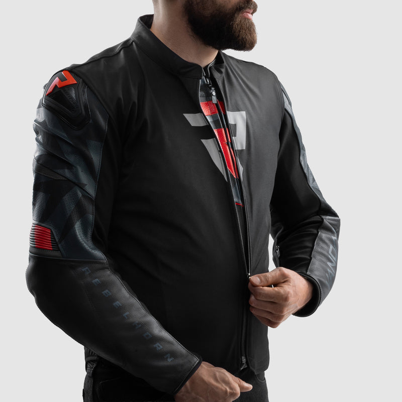 Rebelhorn Vandal 2 Leather Jacket Black / Grey / Fluo Red FREE UK Delivery, FREE 365 Day Returns | Moto Central