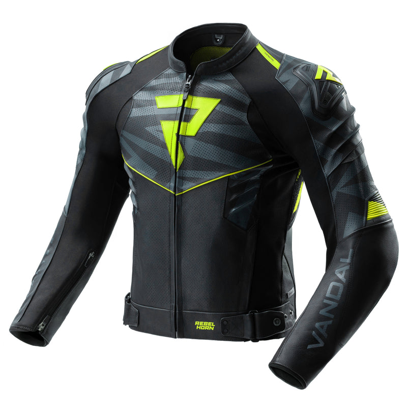 Rebelhorn Vandal 2 Leather Jacket Black / Grey / Fluo Yellow FREE UK Delivery, FREE 365 Day Returns | Moto Central