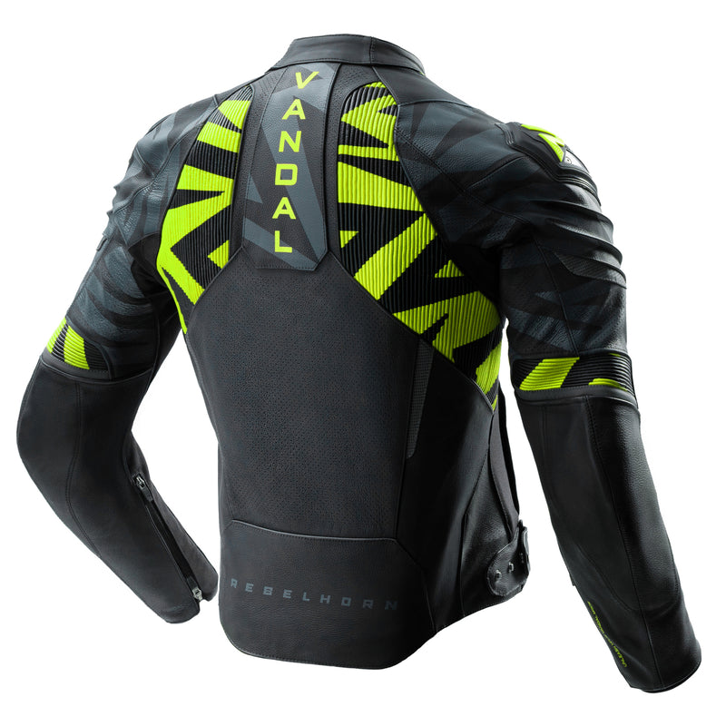 Rebelhorn Vandal 2 Leather Jacket Black / Grey / Fluo Yellow FREE UK Delivery, FREE 365 Day Returns | Moto Central