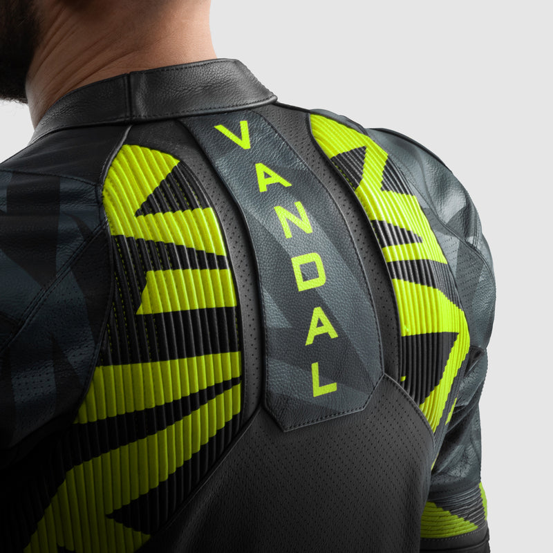 Rebelhorn Vandal 2 Leather Jacket Black / Grey / Fluo Yellow FREE UK Delivery, FREE 365 Day Returns | Moto Central