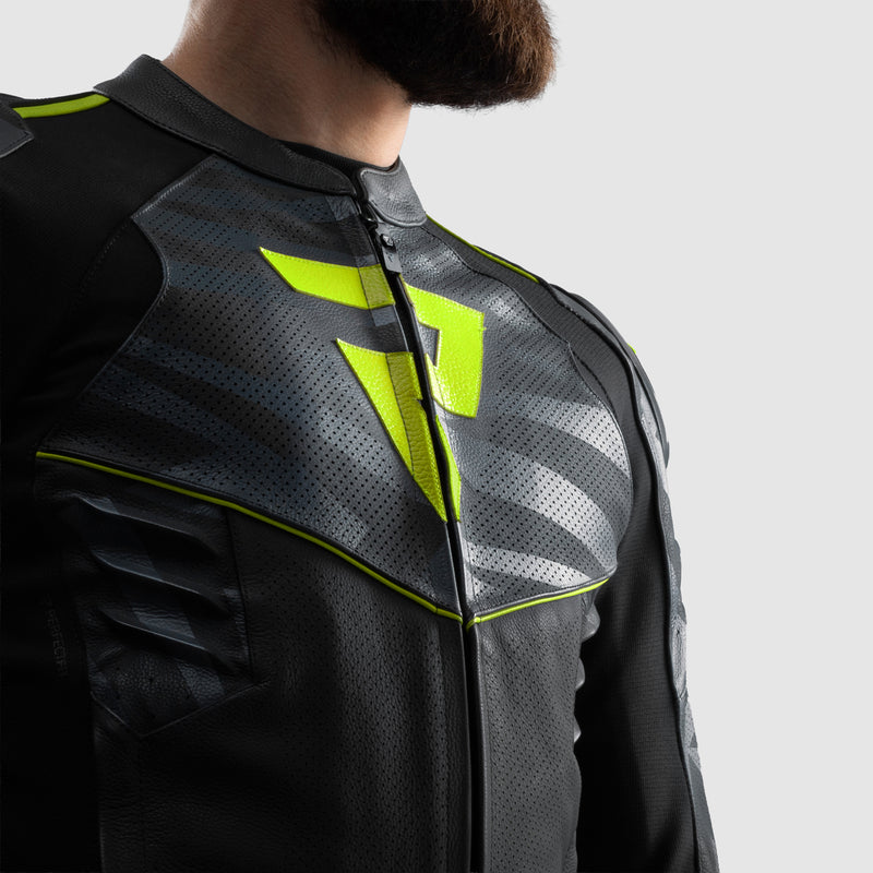 Rebelhorn Vandal 2 Leather Jacket Black / Grey / Fluo Yellow FREE UK Delivery, FREE 365 Day Returns | Moto Central
