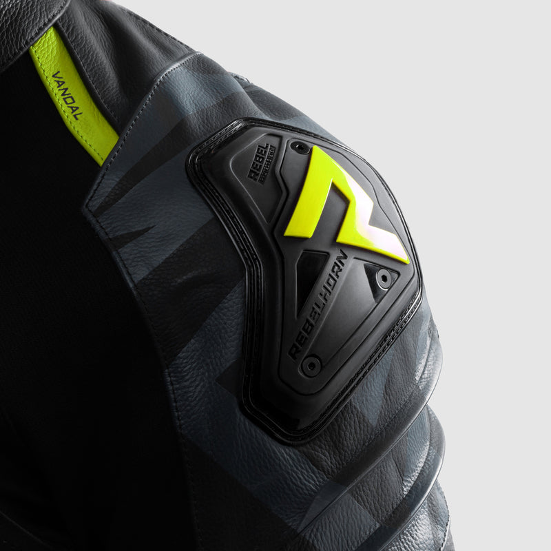 Rebelhorn Vandal 2 Leather Jacket Black / Grey / Fluo Yellow FREE UK Delivery, FREE 365 Day Returns | Moto Central