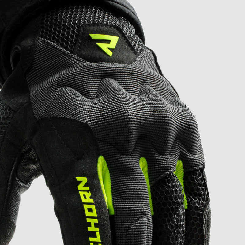 Rebelhorn Core Gloves Black / Grey / Fluo Yellow FREE UK Delivery, FREE 365 Day Returns | Moto Central