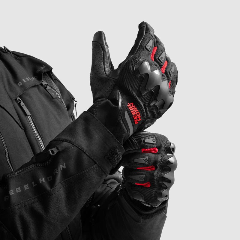 Rebelhorn Defender Gloves Black / Red FREE UK Delivery, FREE 365 Day Returns | Moto Central