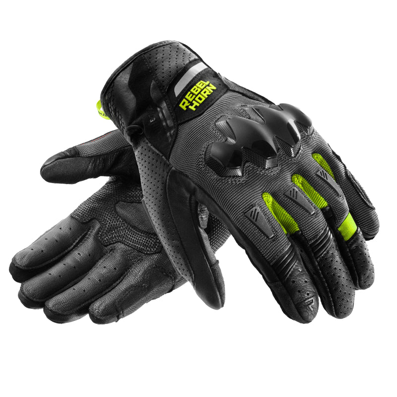 Rebelhorn Defender Gloves Black / Grey / Fluo Yellow FREE UK Delivery, FREE 365 Day Returns | Moto Central