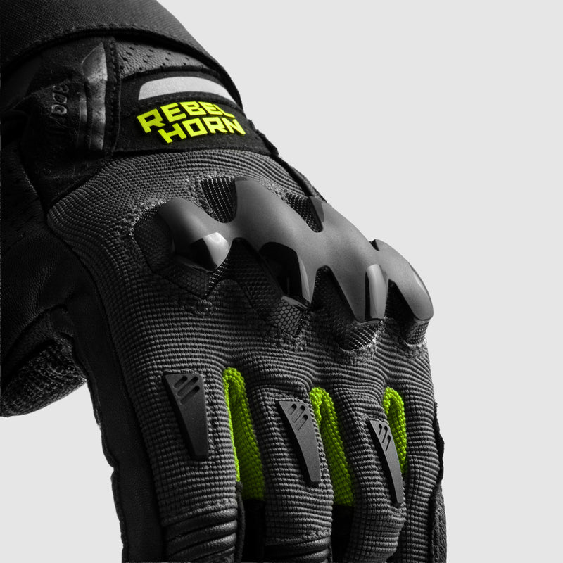 Rebelhorn Defender Gloves Black / Grey / Fluo Yellow FREE UK Delivery, FREE 365 Day Returns | Moto Central