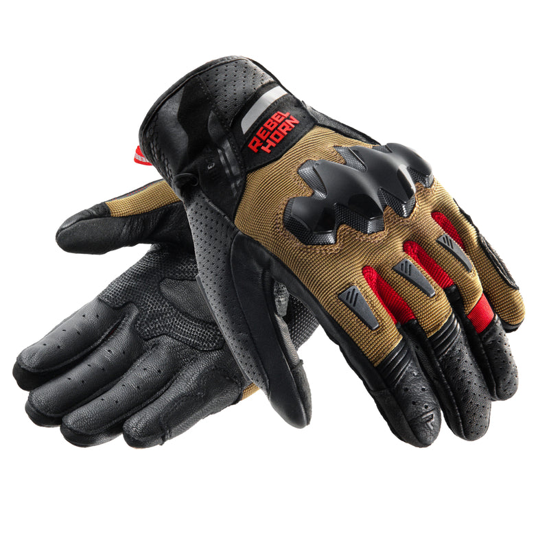 Rebelhorn Defender Gloves Desert / Black / Red FREE UK Delivery, FREE 365 Day Returns | Moto Central