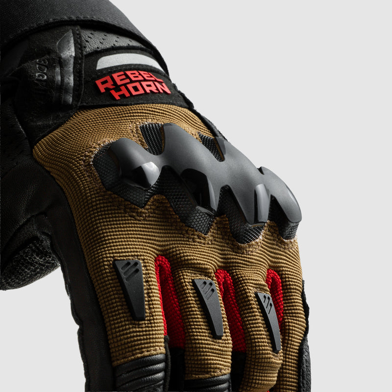 Rebelhorn Defender Gloves Desert / Black / Red FREE UK Delivery, FREE 365 Day Returns | Moto Central