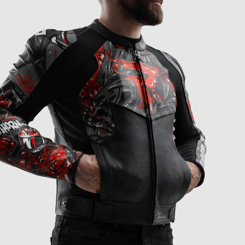 Rebelhorn Vandal 2 Cruze Leather Jacket Black / Dark Grey / Red FREE UK Delivery, FREE 365 Day Returns | Moto Central
