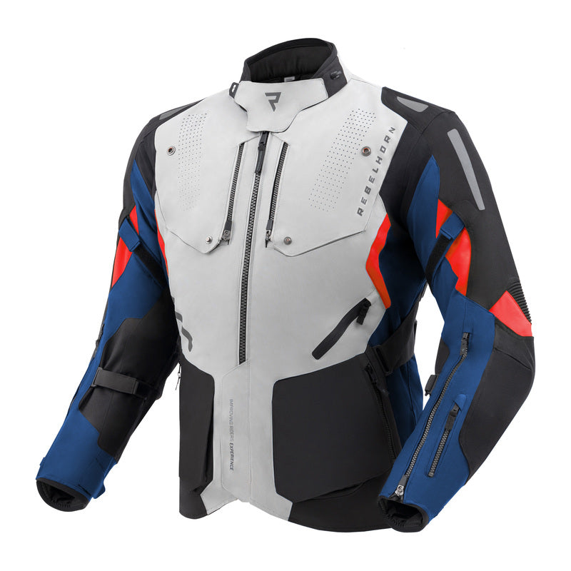 Rebelhorn Hiker 4 Textile Jacket Light Grey / Blue / Red FREE UK Delivery, FREE 365 Day Returns | Moto Central