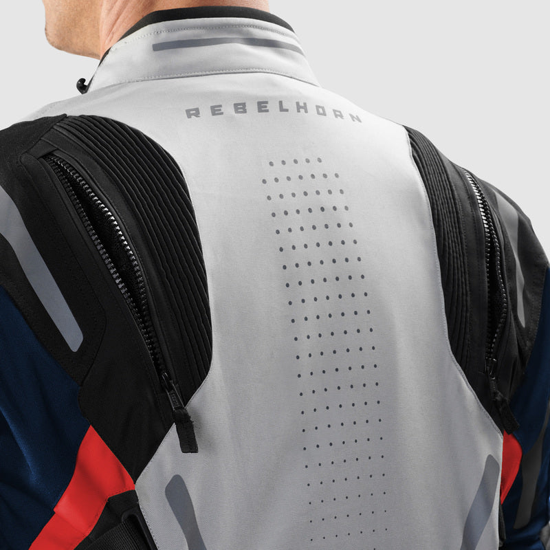 Rebelhorn Hiker 4 Textile Jacket Light Grey / Blue / Red FREE UK Delivery, FREE 365 Day Returns | Moto Central