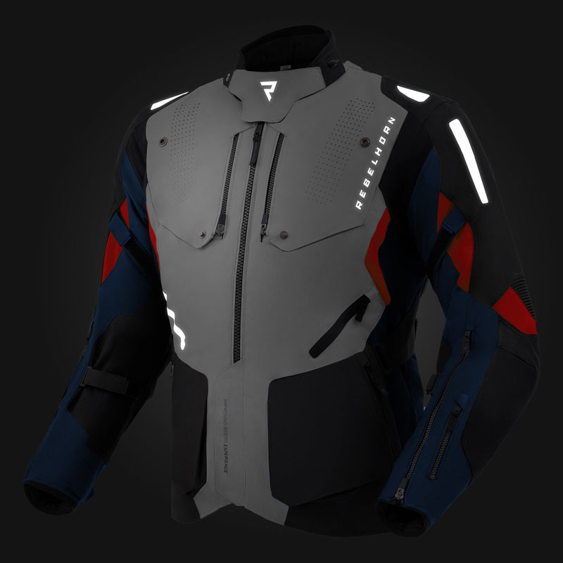 Rebelhorn Hiker 4 Textile Jacket Light Grey / Blue / Red FREE UK Delivery, FREE 365 Day Returns | Moto Central