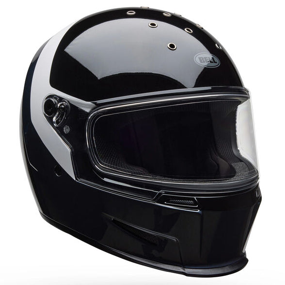 Bell Eliminator Menace Gloss ECE 22.06 Black / White full-face motorcycle helmet, front three-quarter view