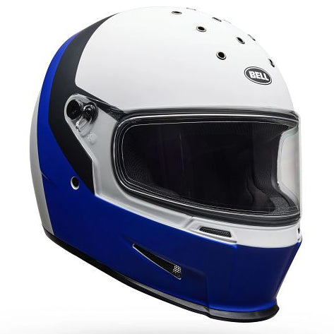 Bell Eliminator Menace ECE 22.06 Matt Blue / White full-face motorcycle helmet, front three-quarter view