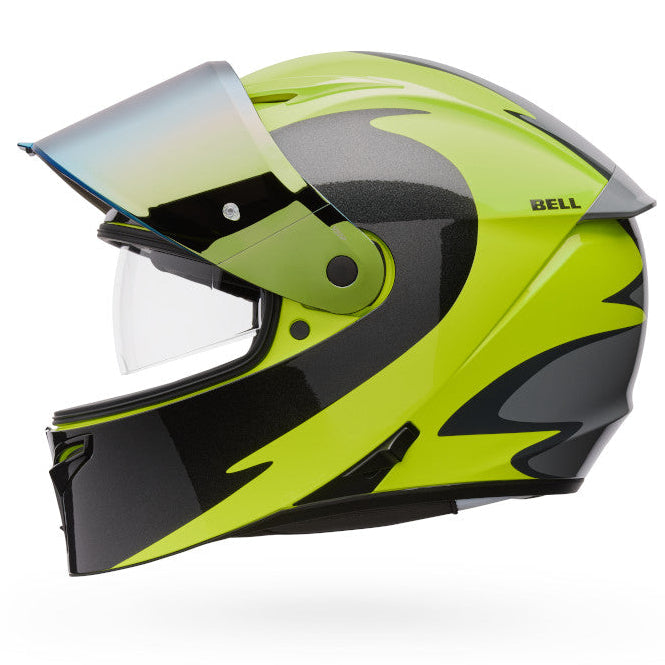 Bell Lithium MIPS Plus Fluid ECE 22.06 Fluo Yellow motorcycle helmet, visor-open side view