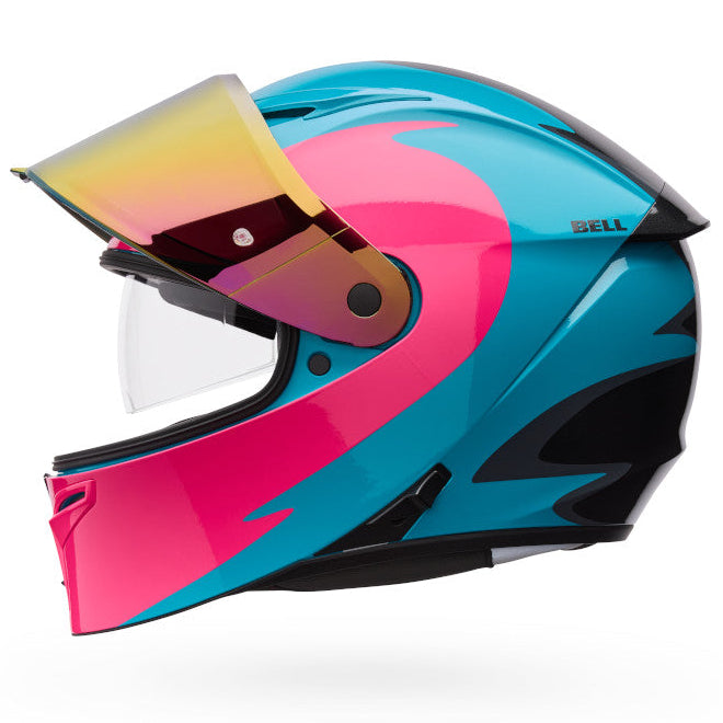 Bell Lithium MIPS Plus Fluid ECE 22.06 Teal motorcycle helmet, visor-open side view