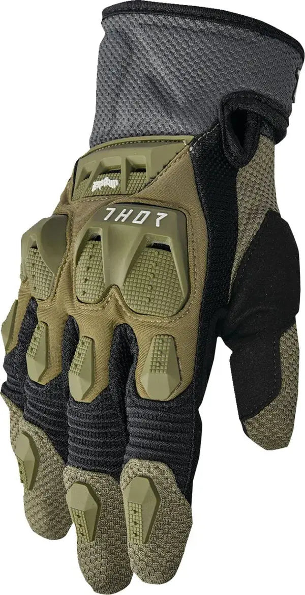 Thor Terrain Textile Gloves Army Green / Charcoal - FREE UK Shipping, FREE 365 Day Returns | Moto Central