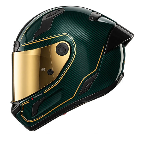 Nolan X-804 ST Ultra Carbon Asso Green Liquid / Gold FREE UK Delivery, FREE 365 Day Returns | Moto Central