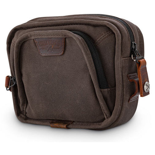 Burly Voyager dark oak wet-waxed canvas handlebar bag – side view