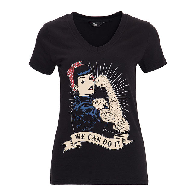 King Kerosin Queen Kerosin We Can Do It Ladies T-Shirt Black - FREE UK Shipping, FREE 365 Day Returns | Moto Central