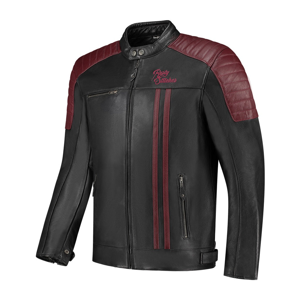 Rusty Stitches Cooper Jacket Black / Maroon - FREE UK Delivery, FREE 365 Day Returns | Moto Central
