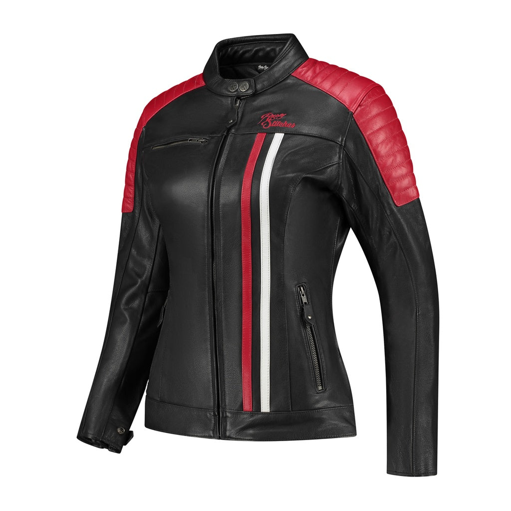 Rusty Stitches Alice Ladies Leather Jacket Black / White / Red - FREE UK Delivery, FREE 365 Day Returns | Moto Central