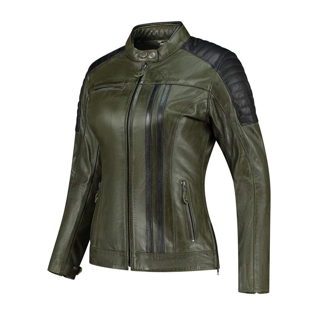 Rusty Stitches Alice Ladies Leather Jacket Green / Black - FREE UK Delivery, FREE 365 Day Returns | Moto Central