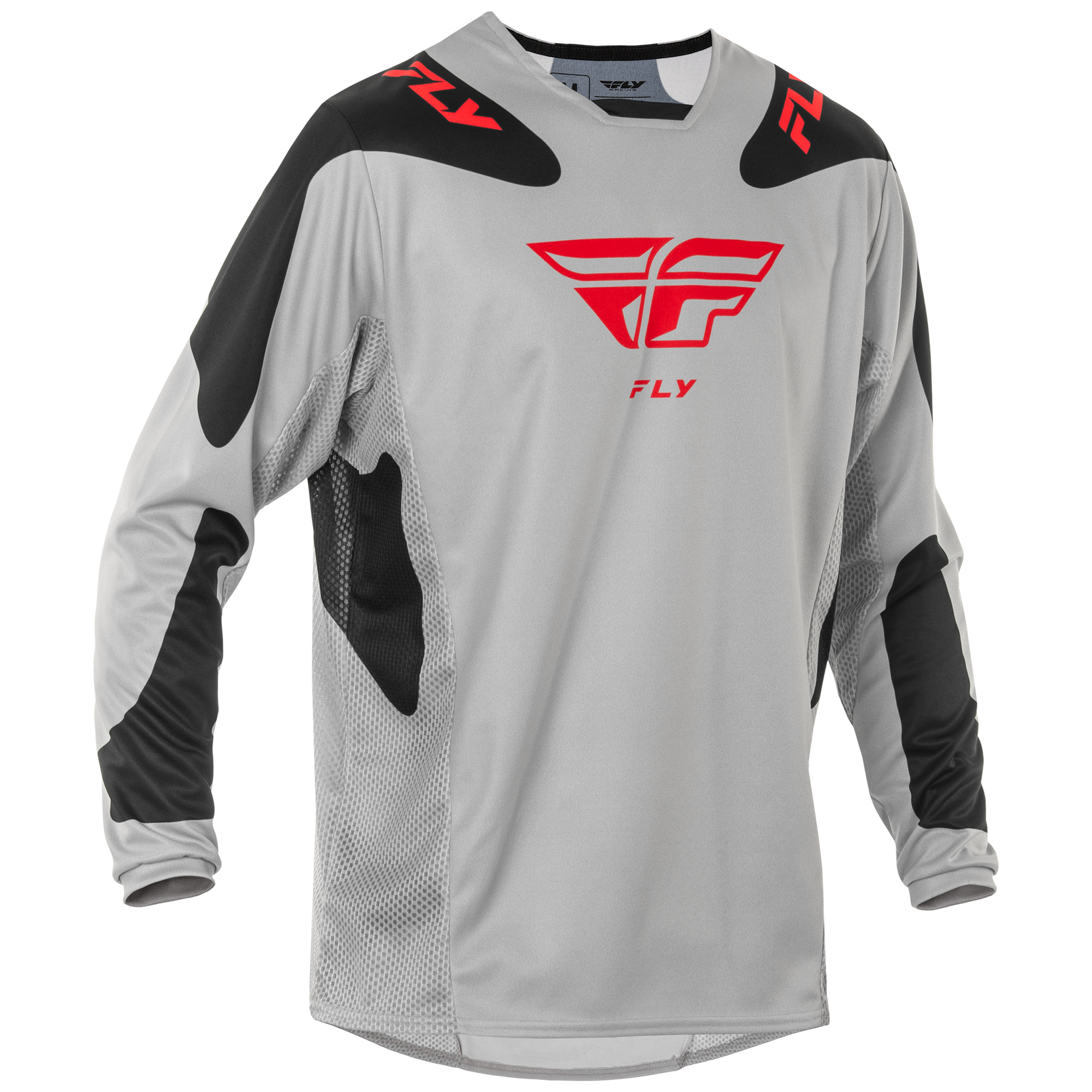 Fly Racing Kinetic SYM MX Jersey Light Grey / Red / Black - FREE UK Shipping, FREE 365 Day Returns | Moto Central