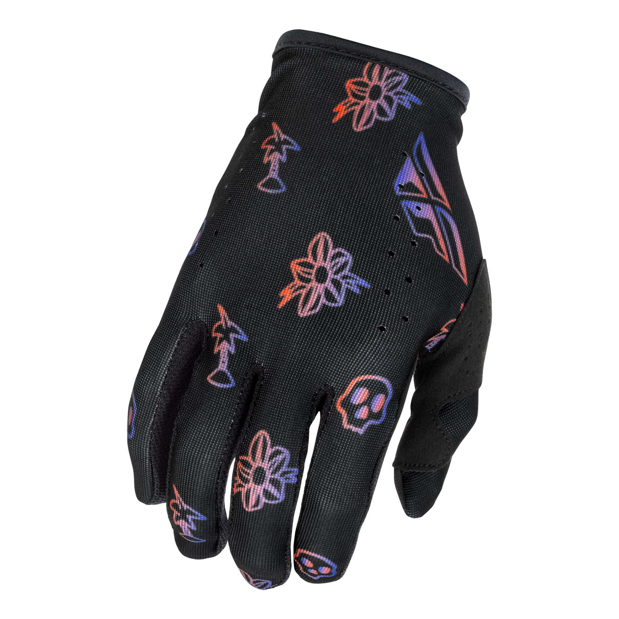 Fly Racing Lite Outline Youth MX Gloves Black / Red / Purple - FREE UK Shipping, FREE 365 Day Returns | Moto Central
