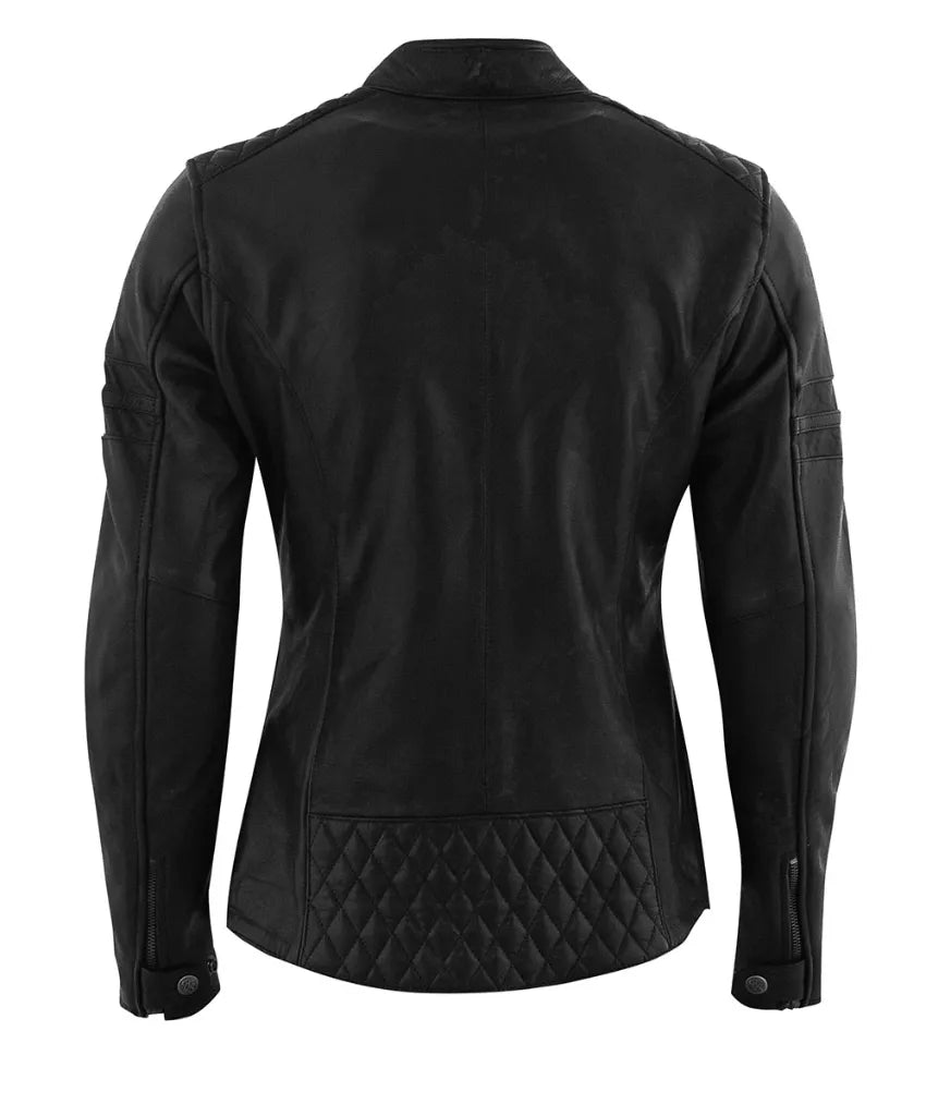 Rusty Stitches Joyce Hooded V2 Ladies Leather Jacket Black / White - FREE UK Delivery, FREE 365 Day Returns | Moto Central