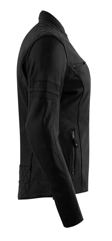 Rusty Stitches Joyce Hooded V2 Ladies Leather Jacket Black / White - FREE UK Delivery, FREE 365 Day Returns | Moto Central