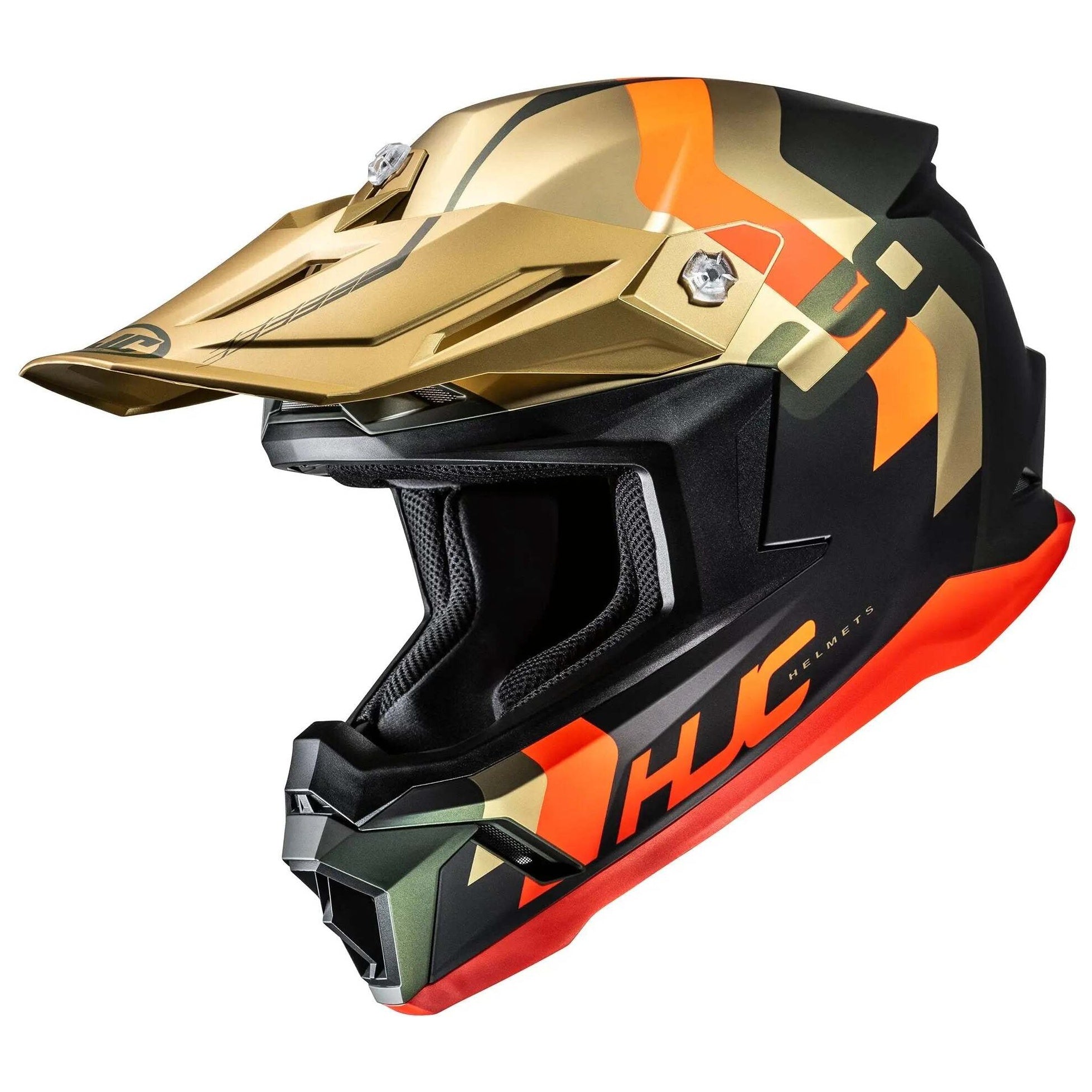 HJC C50 Primal MC6HSF Fluo Orange motocross helmet, side view on white background